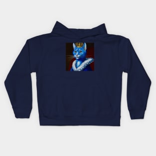 Royal Blue Cat Wearing Crown Kids Hoodie